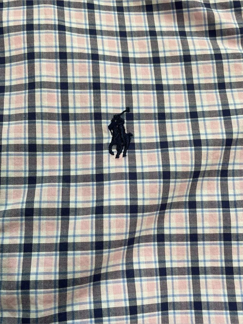 Ralph Lauren Boys 8 S Pink & Navy Blue Plaid Shirt Long Sleeve Button Down Pony